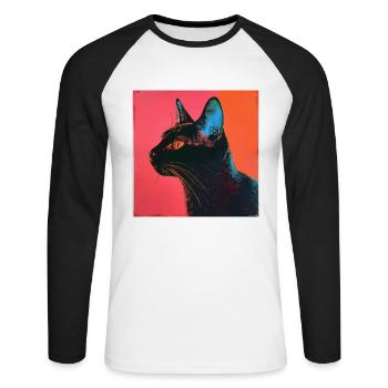 Katze, katzenmotiv, popart, geschenk, geschenkidee - Unisex Baseballshirt langarm - Weiß/Schwarz - Vorne - Nik (191cm)