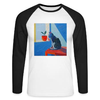 Cat, cat motif, pop art, gift, gift idea - Unisex Long Sleeve Baseball T-Shirt - white/black - Front - Nik (191cm)