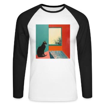 Cat, cat motif, pop art, gift, gift idea - Unisex Long Sleeve Baseball T-Shirt - white/black - Front - Nik (191cm)