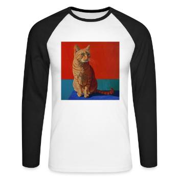 Katze, katzenmotiv, popart, geschenk, geschenkidee - Unisex Baseballshirt langarm - Weiß/Schwarz - Vorne - Nik (191cm)