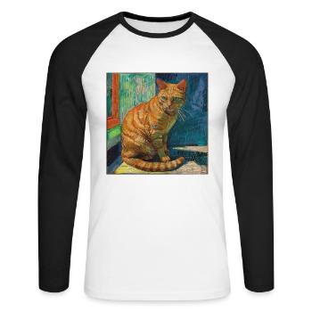 Katze, katzenmotiv, popart, geschenk, geschenkidee - Unisex Baseballshirt langarm - Weiß/Schwarz - Vorne - Nik (191cm)