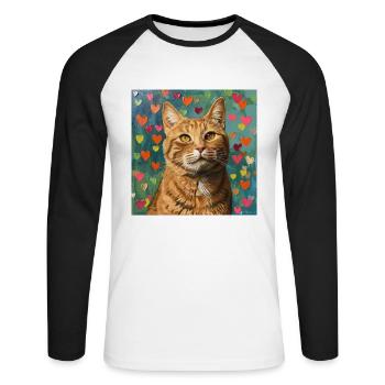 Katze, katzenmotiv, popart, geschenk, geschenkidee - Unisex Baseballshirt langarm - Weiß/Schwarz - Vorne - Nik (191cm)