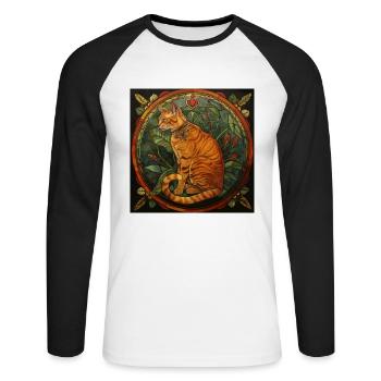 Katze, katzenmotiv, geschenk, geschenkideen katzen - Unisex Baseballshirt langarm - Weiß/Schwarz - Vorne - Nik (191cm)