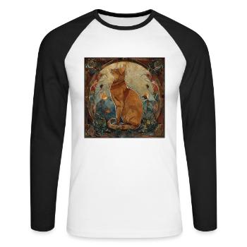 Katze, katzenmotiv, geschenk, geschenkideen katzen - Unisex Baseballshirt langarm - Weiß/Schwarz - Vorne - Nik (191cm)
