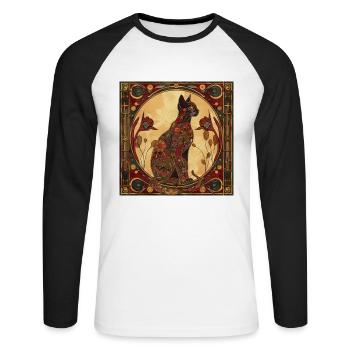 Chat, motif de chat, vintage, cadeau - T-shirt baseball manches longues Homme - blanc/noir - Devant - Nik (191cm)