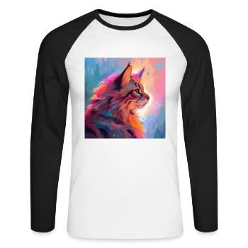 cat, cat motif, anime, gift, gift ideas - Unisex Long Sleeve Baseball T-Shirt - white/black - Front - Nik (191cm)