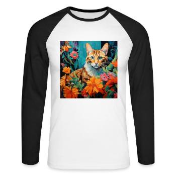 cat, cat motif, flowers, gift, gift idea - Unisex Long Sleeve Baseball T-Shirt - white/black - Front - Nik (191cm)