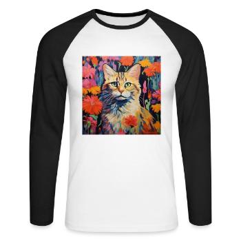 cat, cat motif, flowers, gift, gift idea - Unisex Long Sleeve Baseball T-Shirt - white/black - Front - Nik (191cm)