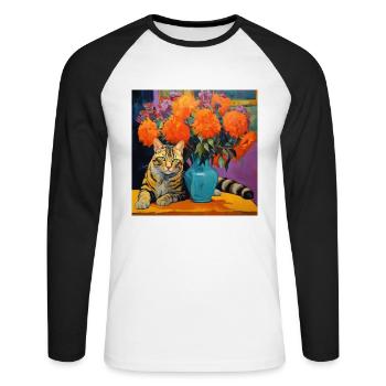 cat, cat motif, flowers, gift, gift idea - Unisex Long Sleeve Baseball T-Shirt - white/black - Front - Nik (191cm)