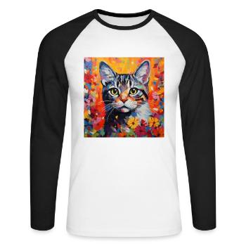 cat, cat motif, flowers, gift, gift idea - Unisex Long Sleeve Baseball T-Shirt - white/black - Front - Nik (191cm)