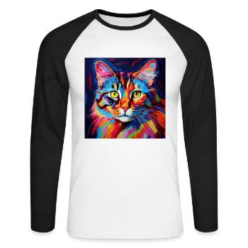 cat, cat motif, colorful, gift, gift ideas - Unisex Long Sleeve Baseball T-Shirt - white/black - Front - Nik (191cm)