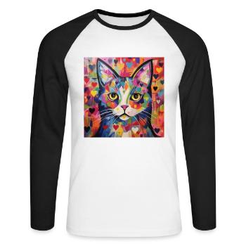 cat, cat motif, heart, gift, gift ideas - Unisex Long Sleeve Baseball T-Shirt - white/black - Front - Nik (191cm)