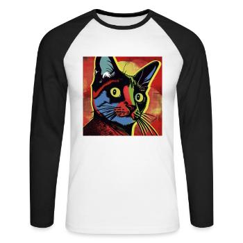 Chat, motif de chat, bande dessinée - T-shirt baseball manches longues Homme - blanc/noir - Devant - Nik (191cm)