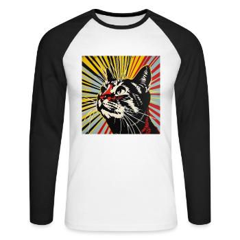 Chat, motif de chat, bande dessinée - T-shirt baseball manches longues Homme - blanc/noir - Devant - Nik (191cm)