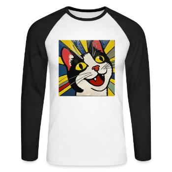Chat, Motif De Chat - T-shirt baseball manches longues Homme - blanc/noir - Devant - Nik (191cm)