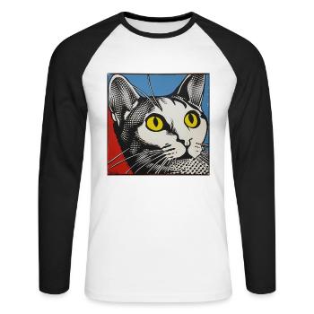 Chat, Motif De Chat - T-shirt baseball manches longues Homme - blanc/noir - Devant - Nik (191cm)