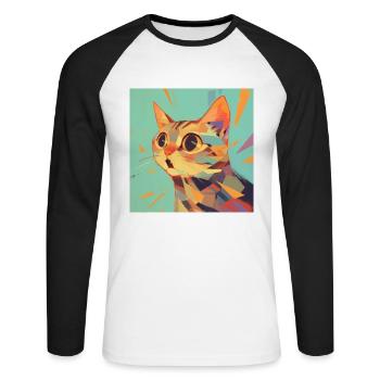 Cat, Cat Motif - Unisex Long Sleeve Baseball T-Shirt - white/black - Front - Nik (191cm)