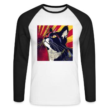 Chat, Motif De Chat - T-shirt baseball manches longues Homme - blanc/noir - Devant - Nik (191cm)