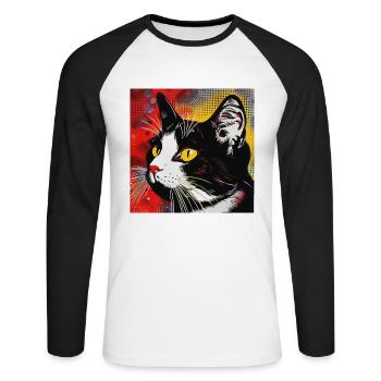Chat, Motif De Chat - T-shirt baseball manches longues Homme - blanc/noir - Devant - Nik (191cm)