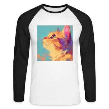 Chat, Motif De Chat - T-shirt baseball manches longues Homme - blanc/noir - Devant - Nik (191cm)