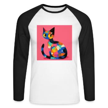 Chat, Motif De Chat - T-shirt baseball manches longues Homme - blanc/noir - Devant - Nik (191cm)