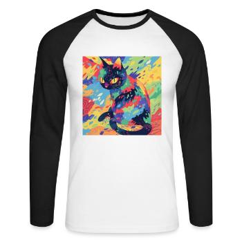 Cat, Cat Motif - Unisex Long Sleeve Baseball T-Shirt - white/black - Front - Nik (191cm)