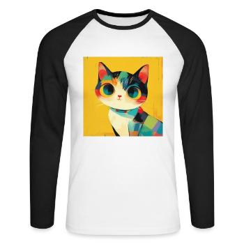 Chat, Motif De Chat - T-shirt baseball manches longues Homme - blanc/noir - Devant - Nik (191cm)