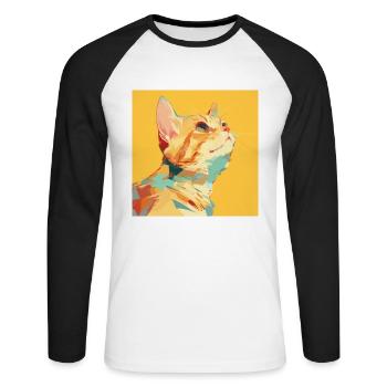 Chat, Motif De Chat - T-shirt baseball manches longues Homme - blanc/noir - Devant - Nik (191cm)