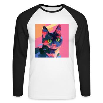 Chat, Motif De Chat - T-shirt baseball manches longues Homme - blanc/noir - Devant - Nik (191cm)