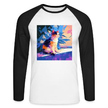 Cat, Cat Motif - Unisex Long Sleeve Baseball T-Shirt - white/black - Front - Nik (191cm)
