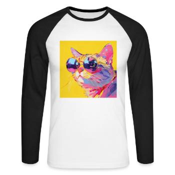 Chat, Motif De Chat - T-shirt baseball manches longues Homme - blanc/noir - Devant - Nik (191cm)