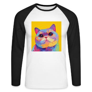 Cat, Cat Motif - Unisex Long Sleeve Baseball T-Shirt - white/black - Front - Nik (191cm)