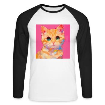 Cat, Cat Motif - Unisex Long Sleeve Baseball T-Shirt - white/black - Front - Nik (191cm)