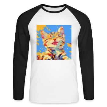 Chat, Motif De Chat - T-shirt baseball manches longues Homme - blanc/noir - Devant - Nik (191cm)