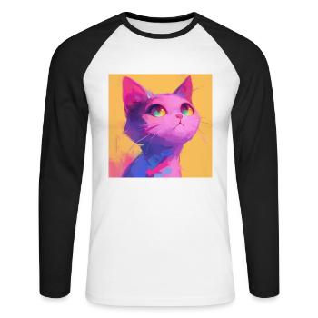 Chat, Motif De Chat - T-shirt baseball manches longues Homme - blanc/noir - Devant - Nik (191cm)