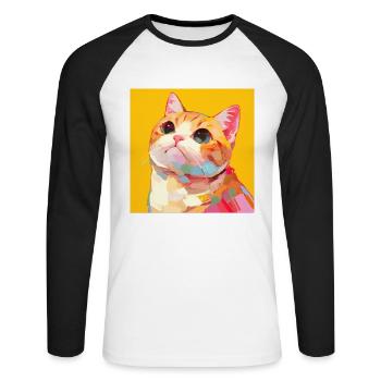 Chat, Motif De Chat - T-shirt baseball manches longues Homme - blanc/noir - Devant - Nik (191cm)
