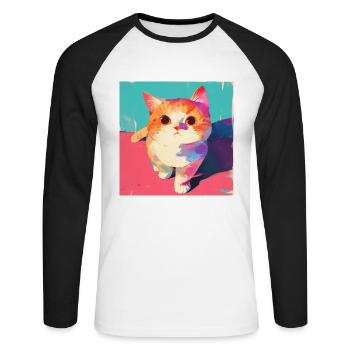 Chat, Motif De Chat - T-shirt baseball manches longues Homme - blanc/noir - Devant - Nik (191cm)