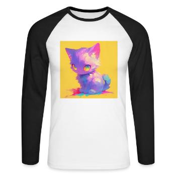 cat, cat motif, cute, gift, gift ideas - Unisex Long Sleeve Baseball T-Shirt - white/black - Front - Nik (191cm)