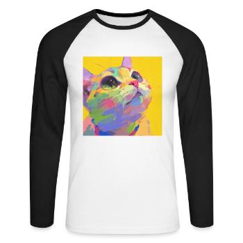 Chat, Motif De Chat - T-shirt baseball manches longues Homme - blanc/noir - Devant - Nik (191cm)
