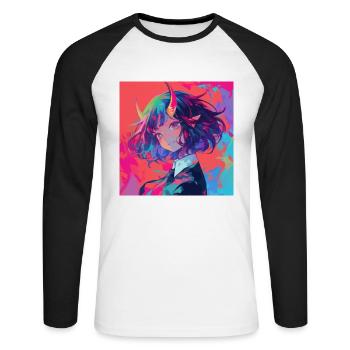 Anime Demon, Waifu, Japon - T-shirt baseball manches longues Homme - blanc/noir - Devant - Nik (191cm)