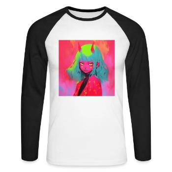 Anime Demon, Waifu, Japon - T-shirt baseball manches longues Homme - blanc/noir - Devant - Nik (191cm)
