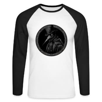 Pestdoktor, Gothic, Tod, Steampunk, Halloween - Unisex Baseballshirt langarm - Weiß/Schwarz - Vorne - Nik (191cm)
