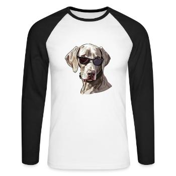 Weimaraner, Hund, Sonnenbrille, Sommer - Unisex Baseballshirt langarm - Weiß/Schwarz - Vorne - Nik (191cm)