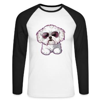 Bichon Frisé, Bichon Frise, Chien, Lunettes De Soleil - T-shirt baseball manches longues Homme - blanc/noir - Devant - Nik (191cm)