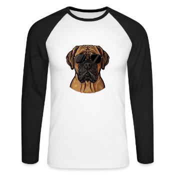 Mastiff Anglais, Chien, Lunettes De Soleil, Été - T-shirt baseball manches longues Homme - blanc/noir - Devant - Nik (191cm)