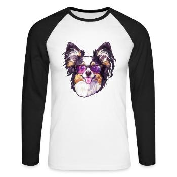 Continental Miniature Spaniel Papillon - Unisex Long Sleeve Baseball T-Shirt - white/black - Front - Nik (191cm)
