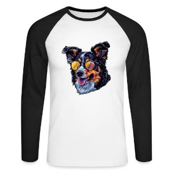 Bouvier Australien Chien, Chien, Lunettes De Soleil, Été - T-shirt baseball manches longues Homme - blanc/noir - Devant - Nik (191cm)