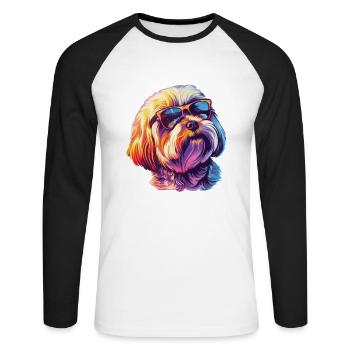 Lhasa Apso, Hund, Sonnenbrille, Sommer, geschenk - Unisex Baseballshirt langarm - Weiß/Schwarz - Vorne - Nik (191cm)
