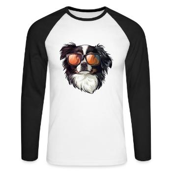 Japan chin, dog, sunglasses, summer, gift - Unisex Long Sleeve Baseball T-Shirt - white/black - Front - Nik (191cm)