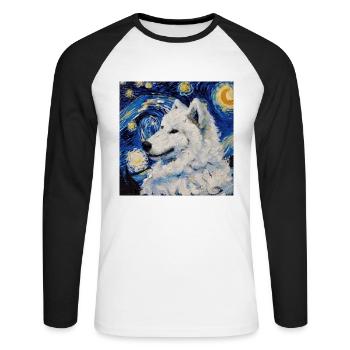 Samojede Samoyed Van Gogh Sternennacht Geschenk - Unisex Baseballshirt langarm - Weiß/Schwarz - Vorne - Nik (191cm)